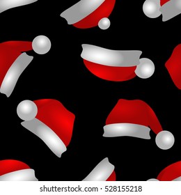 hat of Santa Claus seamless pattern in vector on black background