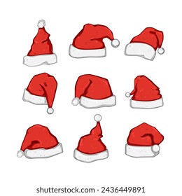 hat santa set cartoon. xmas card, head year, new graphic hat santa sign. isolated symbol vector illustration