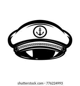 Hat of sea captain isolated on white background. Design elements for logo, label, emblem, sign. Vector illustration