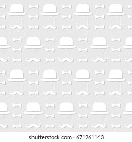 Hat seamless pattern background. Soft grey and white colored background. Men's style for card, invitation, placard, album, scrapbook, textile fabric, garment, t shirt, bag print etc