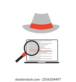 Hat seo banner. Magnifier, and other search engine optimization tools and tactics. Vector flat illustration