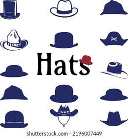 Hat set, elegant fashionable head wear accessory collection. Headdress clothing. Vector flat style cartoon illustration isolated.