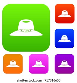 Hat set icon color in flat style isolated on white. Collection sings vector illustration