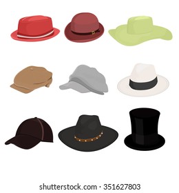 Hat set of nine isolate on white background