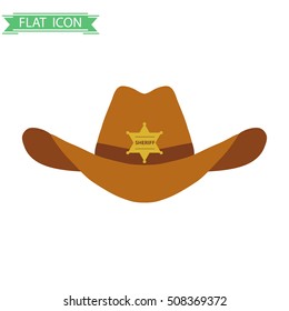 Hat sheriff, sheriff's badge. Flat design, vector image, vector.