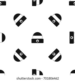 Hat with sign cannabis pattern repeat seamless in black color for any design. Vector geometric illustration