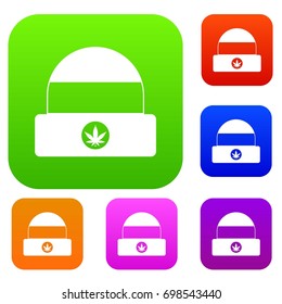 Hat with sign cannabis set icon in different colors isolated vector illustration. Premium collection
