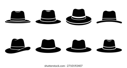 Conjunto de iconos simples de silueta de sombrero