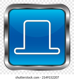 Hat simple icon. Flat design. Metal, blue square button. Transparent grid.ai