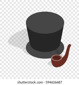 Hat and smoking pipe isometric icon 3d on a transparent background vector illustration