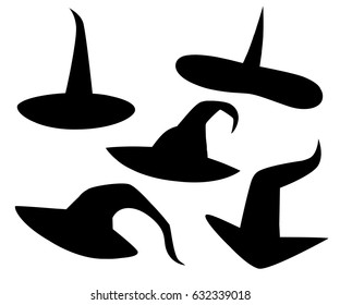 Hat of the sorcerer conjurer Witch hats halloween with straps and buckles set halloween. Vector illustration isolated on white background.