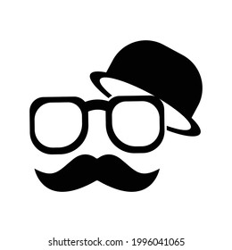 Hat, spectacles and mustache icon, father's day symbol. Editable stroke. simple illustration. Design template vector