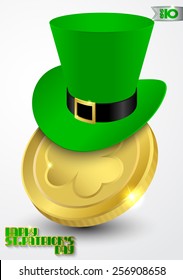 Hat St. Patrick's gold coin with clover