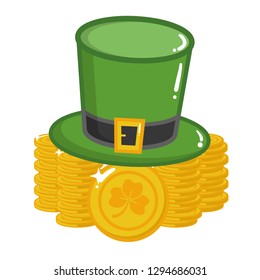 hat stacked coins happy st patricks day vector illustration