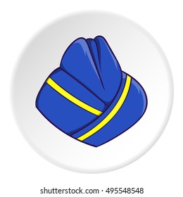 Hat stewardess icon in cartoon style isolated on white circle background. Headdress symbol vector illustration