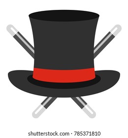 Hat with a stick icon. Cartoon illustration of hat with a stick vector icon for web.