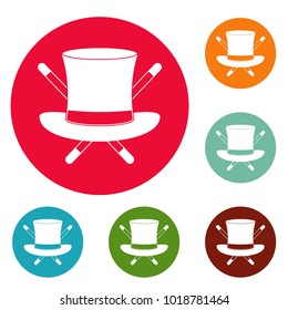 Hat with a stick icons circle set vector isolated on white background