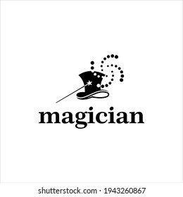 hat and stick magician logo design vector