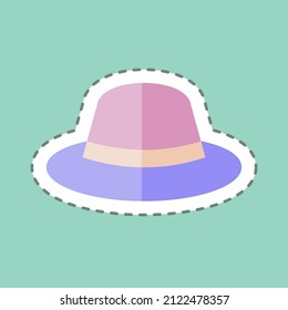 Hat Sticker in trendy line cut isolated on blue background