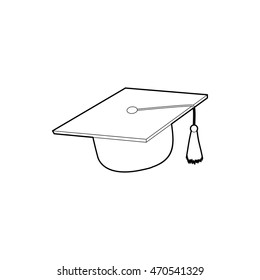 Hat student icon in outline style isolated on white background. Headwear symbol