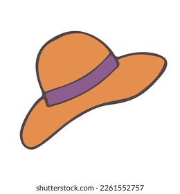 hat summer elegant hand-drawn womens. sun hat doodle. sketch, outline drawing isolated on white. Vector illustration.