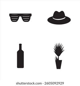 Hat and sunglass accessory icon set illustration