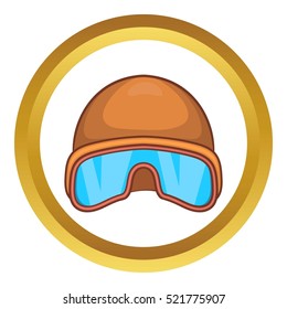 Hat and sunglasses tanker vector icon in golden circle, cartoon style isolated on white background