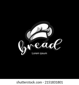hat symbol with bread writing, set in black and white