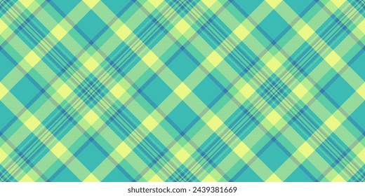 Hat texture check textile, elegance fabric tartan plaid. Structure vector seamless background pattern in teal and lime color.