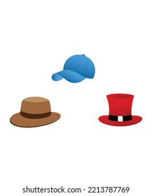 Hat three different styles isolated white background. Perfect for coloring book, textiles, icon, web, painting, books, t-shirt print.