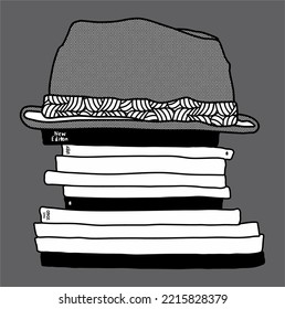 Sombrero en la parte superior de los libros. Hobby de Old Bookish