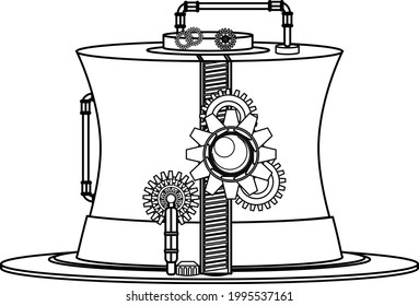 Hat top hat coloring book in steampunk style. Vector illustration of a sketch on a white background.