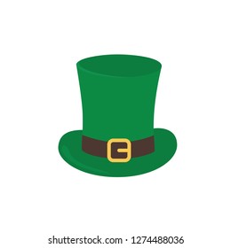 The hat is a top hat with a strap and a golden buckle. Attributes of the holiday of St. Patrick s Day. Hat isolate