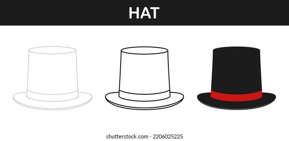 Hat tracing and coloring worksheet for kids