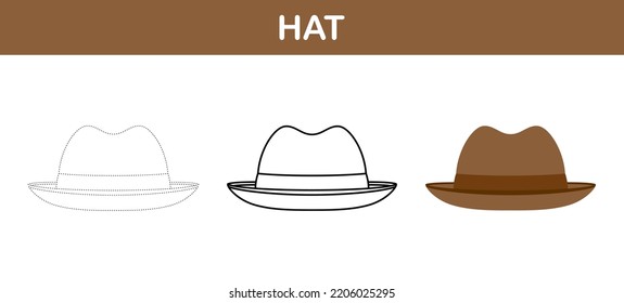 Hat tracing and coloring worksheet for kids