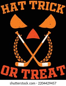 Hat Trick Or Treat Ice Hockey Halloween Boy Men Player Shirt T-shirt Design.