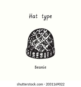 Hut-Typ, Beanie. Ink. Schwarz-Weiß-Umriss