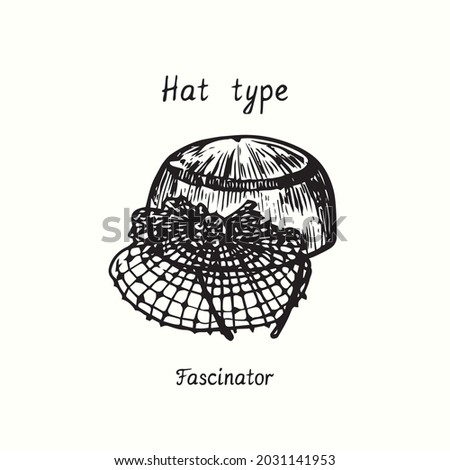 Hat type, Fascinator. Ink black and white drawing outline illustration
