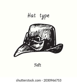 Hut-Typ, Felt. Ink. Schwarz-Weiß-Umriss