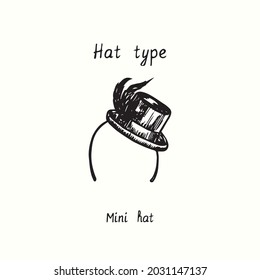 Hat type, Mini. Ink black and white drawing outline illustration