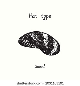 Hut-Typ, Snood. Ink. Schwarz-Weiß-Umriss