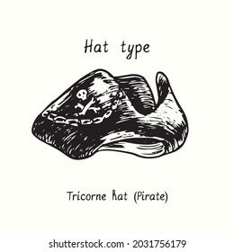 Huttyp, Tricorne hat (Pirate). Ink. Schwarz-Weiß-Umriss