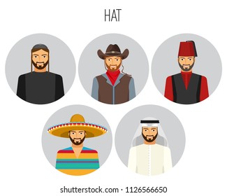 Hat types of men poster with headwear vector illustration