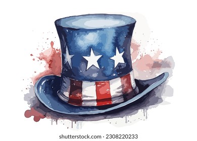 Sombrero Tío Sam Hat Icono Símbolo Estados Unidos acuarela pintura Resumen fondo.