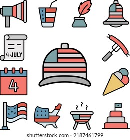Hat USA flag icon in a collection with other items