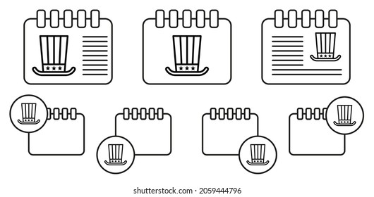 Hat, usa vector icon in calender set illustration for ui and ux, website or mobile application