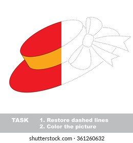 Hat in vector colorful to be traced. Restore dashed line and color the picture. Worksheet to be colored.