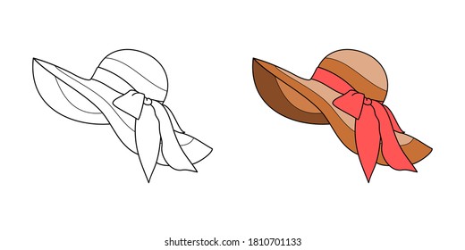 Hat vector, coloring book or page, vector illustration