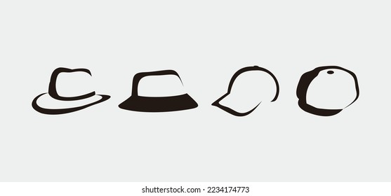 hat vector flat icon set