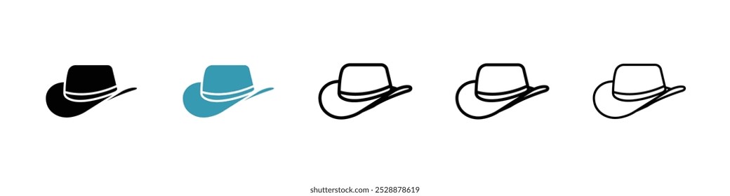 Hat vector icon set in black and blue colors.